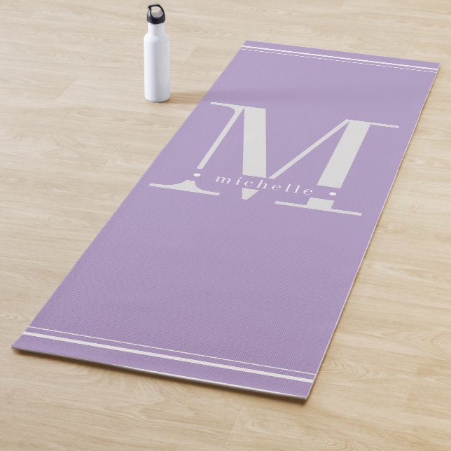 Minimal Soft Lavender Purple & White Monogram Yoga Mat (In Situ)
