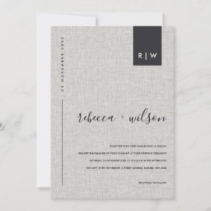 MINIMAL SOFT MODERN GREY LINEN TYPOGRAPHY WEDDING  INVITATION