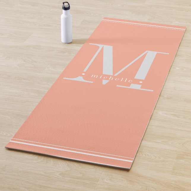 Minimal Soft Peach & White Monogram Yoga Mat (In Situ)