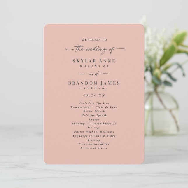 Minimal Solid Blush Pink Wedding Ceremony Programme (Standing Front)