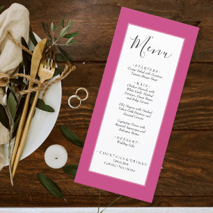 Minimal Solid Colour Fuchsia Magenta Pink Wedding Menu
