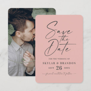 Minimal Solid Dusty Blush Pink Colour Wedding Save The Date