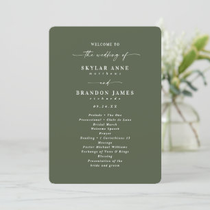 Minimal Solid Monstera Green Wedding Ceremony Programme