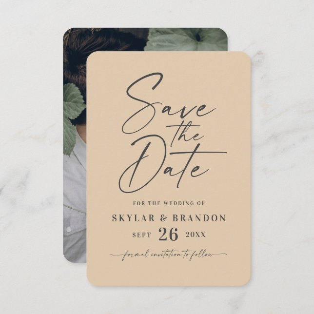 Minimal Solid Pale Yellow Colour Wedding Save The Date (Front/Back)