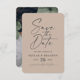 Minimal Solid Taupe Beige Colour Wedding Save The Date