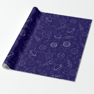 "Minimal Space-Themed Pattern – Rockets, Planets,  Wrapping Paper