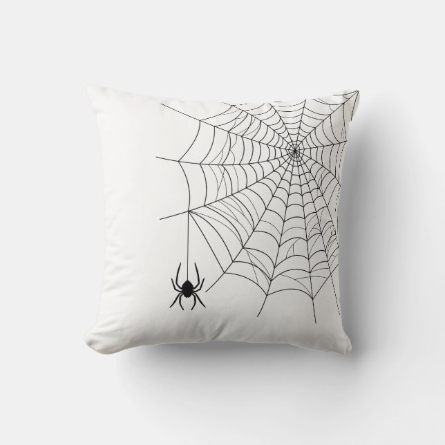 Minimal Spider Web And Hanging Spider Halloween Cushion (Front)