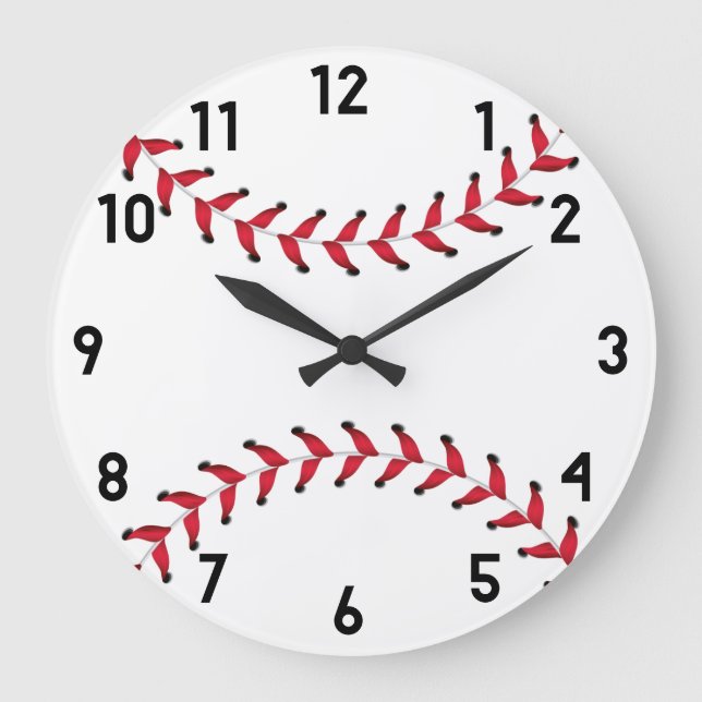 Minimal Sporty Red & White Baseball Decor Large Clock (Front)