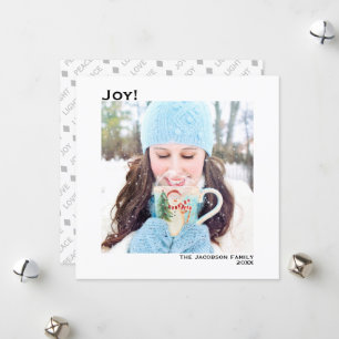 Minimal Square 1 Photo Simple Joy Peace Love Light Holiday Card