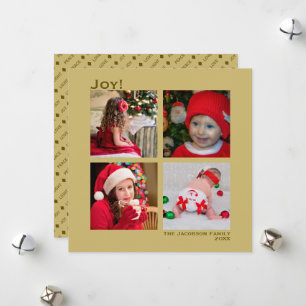 Minimal Square 4 Photo Christmas Joy Gold Holiday Card