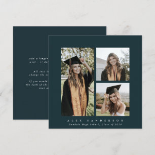 Minimal Square Green Frame Triple Photo Graduation Announcement