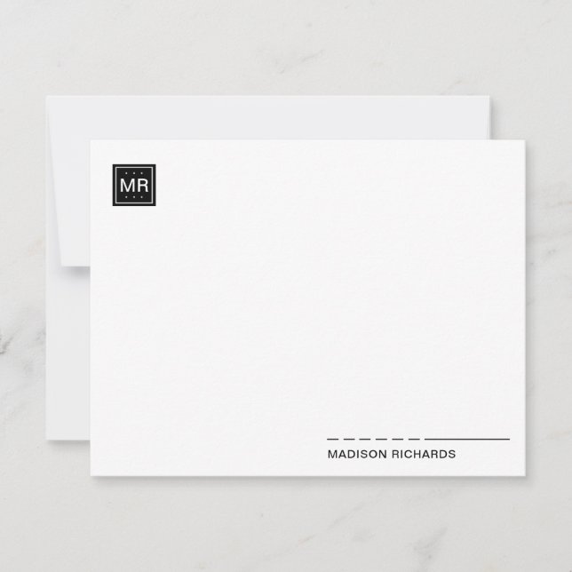 Minimal Square Monogram Black Chic Typography Card (Front)