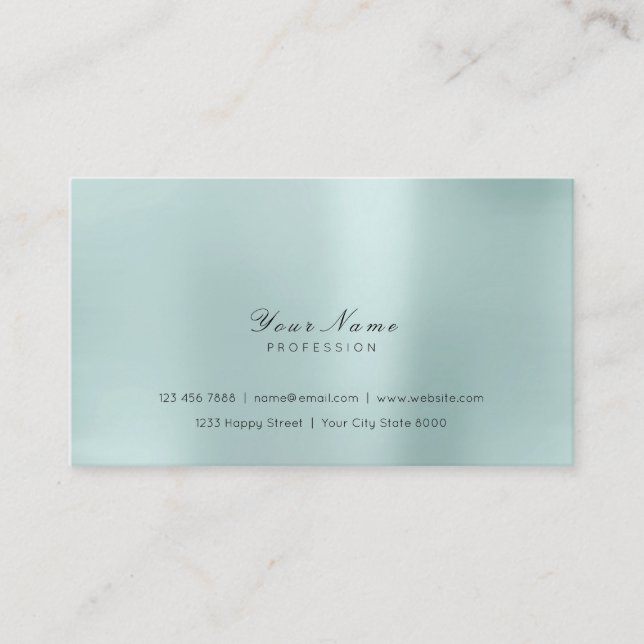 Minimal Steel Pearly Aqua Delicate Script  Vip Business Card (Front)
