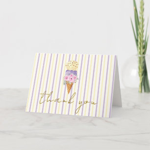 Minimal Stripe Flower Scoop Ice Cream Baby Shower Thank You Card