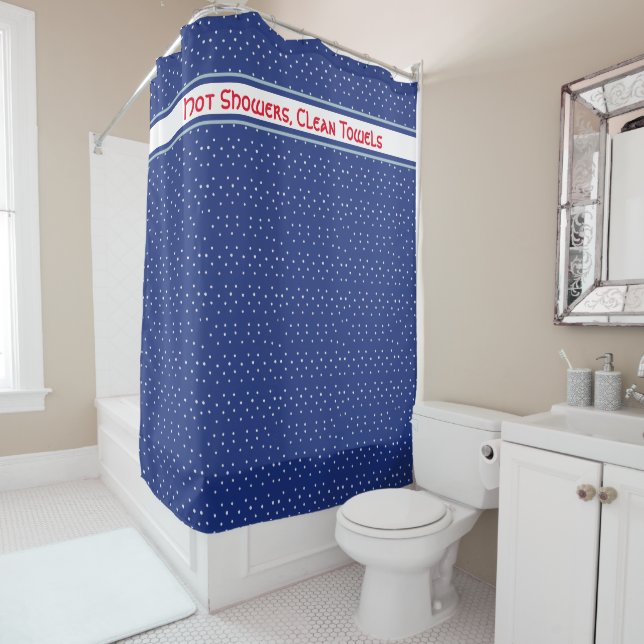 Minimal style Blue red white custom name Shower Cu Shower Curtain (In Situ)