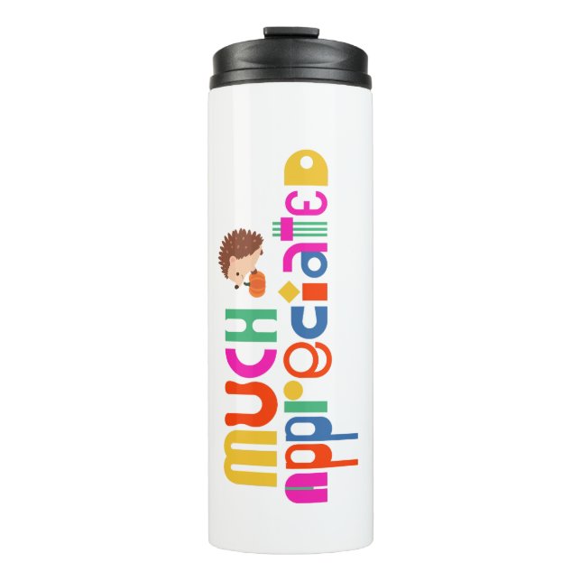 Minimal style colourful much appreciated white thermal tumbler (Front)