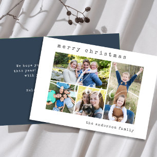 Minimal Stylish 4 Family Photo Christmas Holiday Card