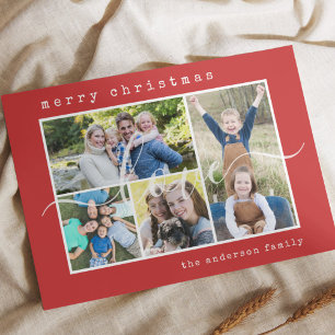 Minimal Stylish 4 Family Photo Christmas Holiday Card