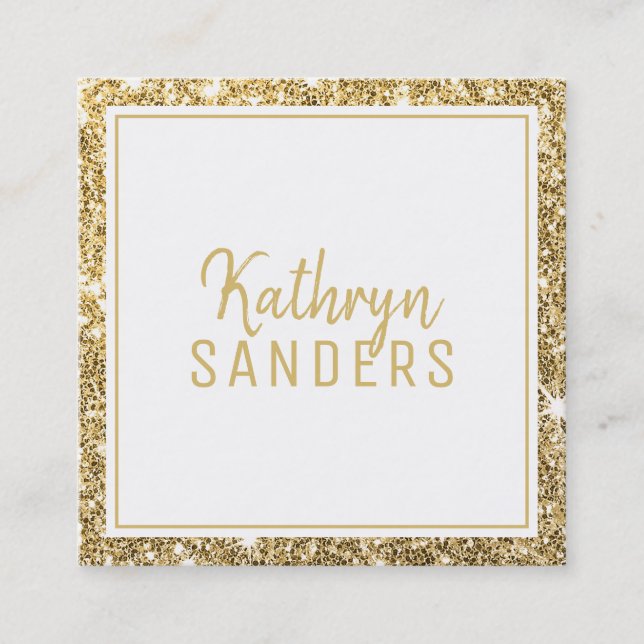 MINIMAL STYLISH simple border gold glitter grey Square Business Card (Front)