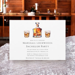 Minimal stylish whiskey glass bachelor party invitation