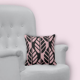 Minimal Stylized Black and Pink Leaves Cushion