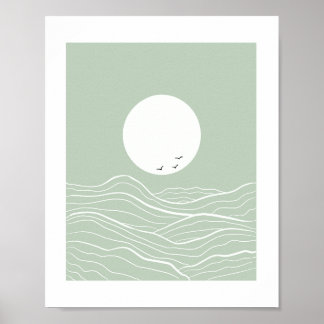 Minimal Sun and Ocean Waves Line Art  Poster