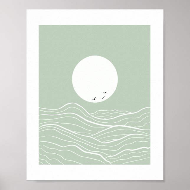Minimal Sun and Ocean Waves Line Art  Poster (Front)
