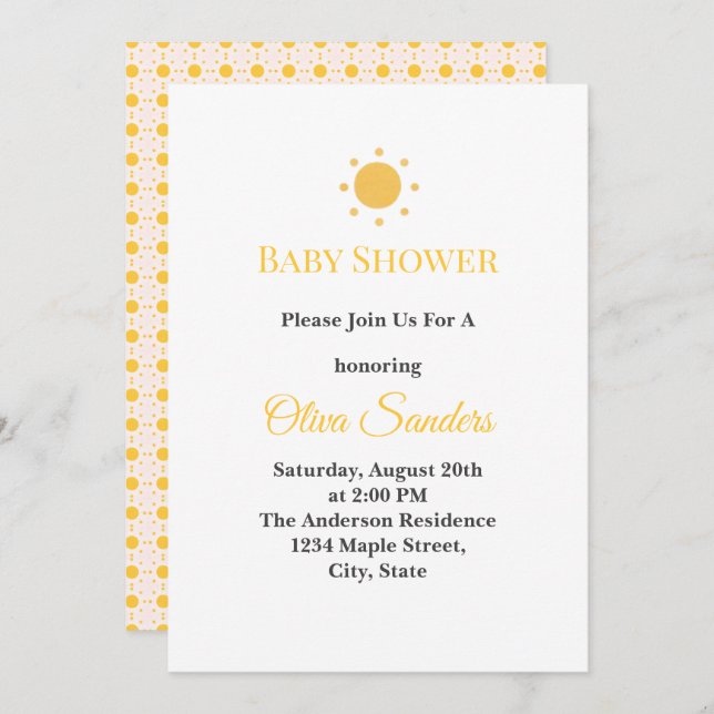 Minimal Sunshine Baby Shower Invitation (Front/Back)