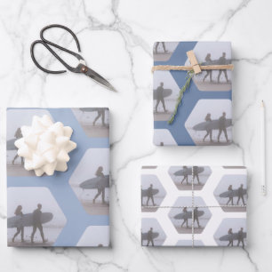 Minimal Surfer Couple Dusty Blue Wrapping Paper Sheet