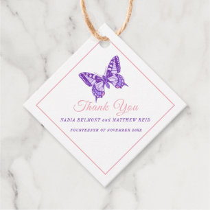 Minimal swallowtail purple wedding thank you favour tags