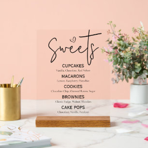 Minimal Sweet Dessert Menu Modern Black White Chic Acrylic Sign