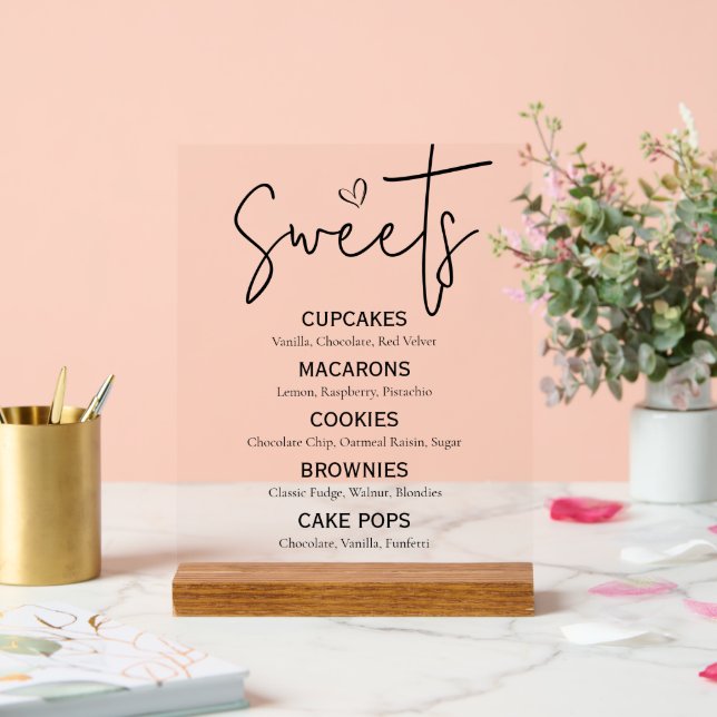 Minimal Sweet Dessert Menu Modern Black White Chic Acrylic Sign (Wedding)