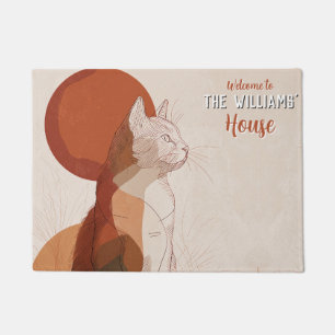 Minimal Tabby Cat Mum Dad House Decor Floormat Doormat