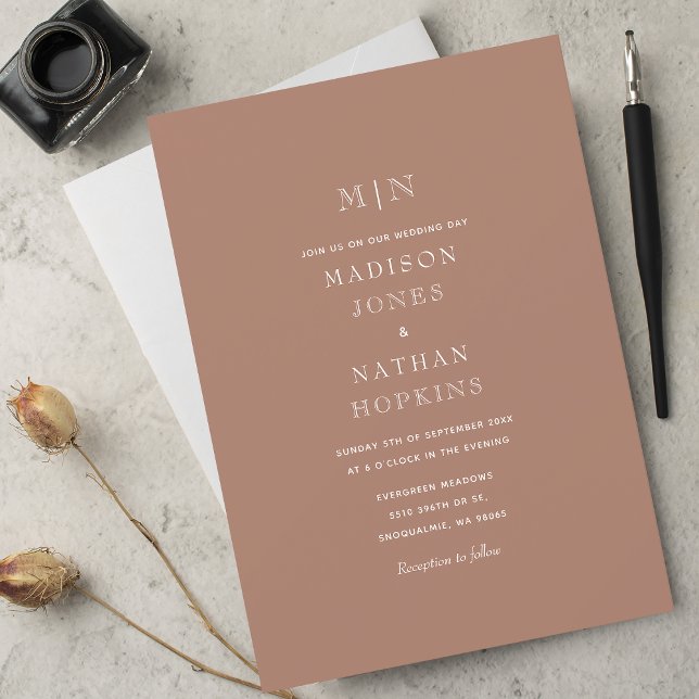Minimal Taupe Monogram Wedding  Invitation (Creator Uploaded)