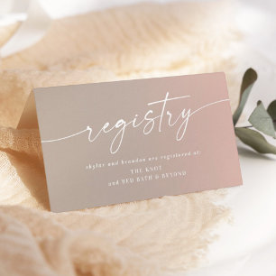 Minimal Taupe & Pink Ombre Fade Wedding Registry Enclosure Card