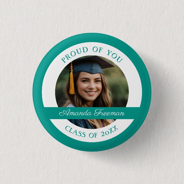 Minimal Teal and White Graduate Photo 3 Cm Round Badge (Front)