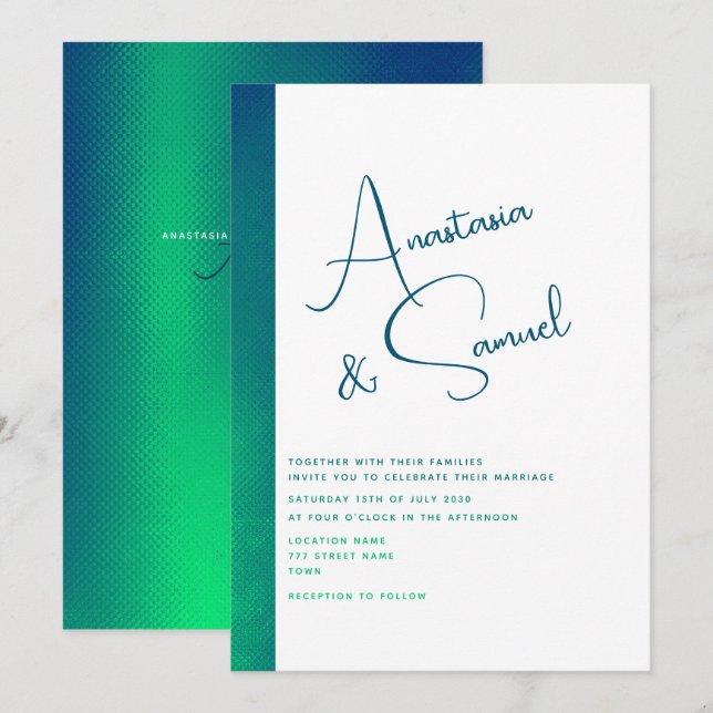 Minimal Teal Green Modern Wedding Invitation (Front/Back)