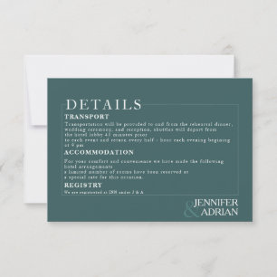 Minimal Teal Wedding Details Invitation