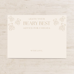 Minimal Teddy Bear Baby Shower Advice Enclosure Card