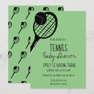 Minimal Tennis Sports Baby Shower Green Invitation