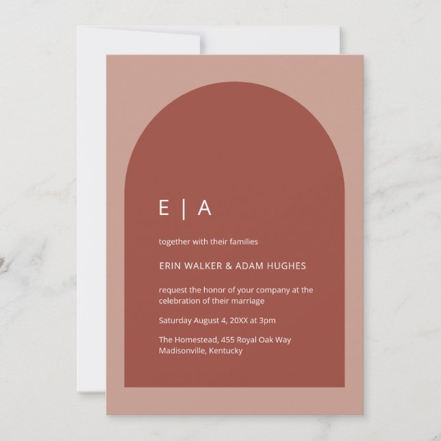 Minimal Terracotta & Blush Modern Arch Wedding Invitation (Front)