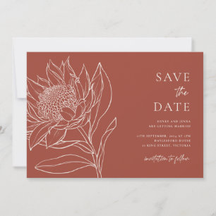 Minimal Terracotta Boho Australian Native Waratah Save The Date
