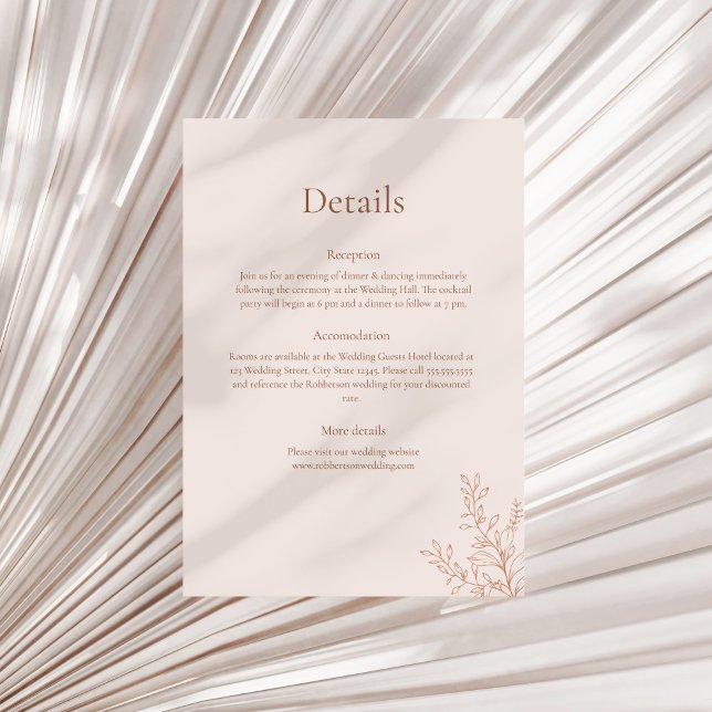 Minimal Terracotta Botanical Details Card (Minimal Terracotta Botanical Details Card on a sunny neutral dry palm leaf.)