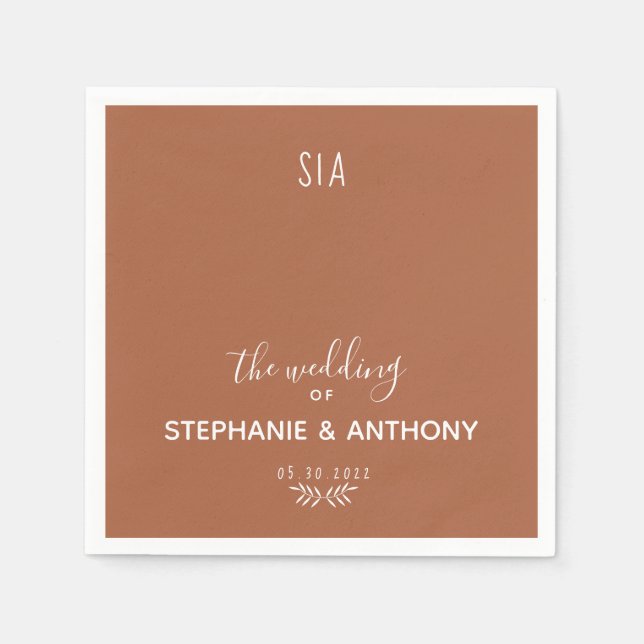 Minimal Terracotta Branch Calligraphy  Wedding  Napkin (Front)