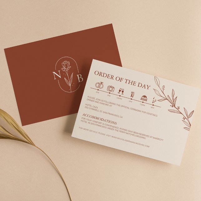 Minimal Terracotta Burnt Orange Wedding Timeline Enclosure Card (Creator Uploaded)