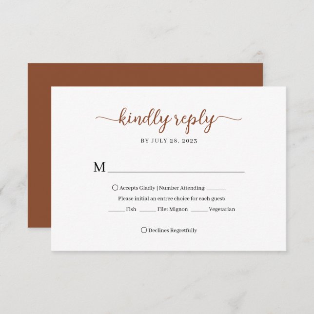 Minimal Terracotta Floral Monogram Wedding RSVP Card (Front/Back)