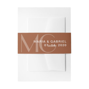 Minimal Terracotta monogram wedding Invitation Inv Belly Band