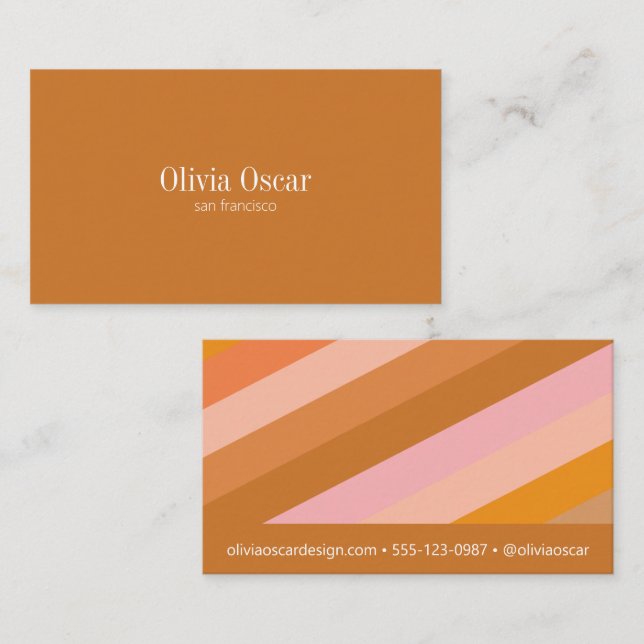 Minimal Terracotta Pink Retro Boho Stripes Cute Business Card (Front/Back)