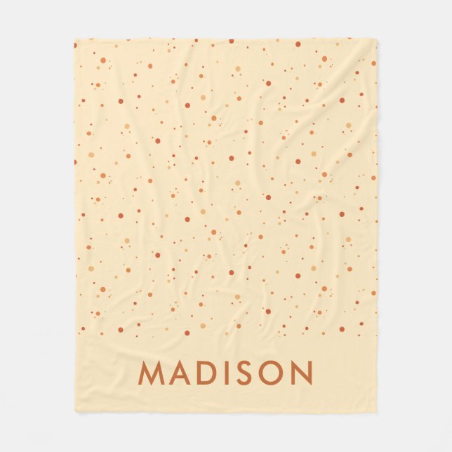 Minimal Terracotta Polka Dot Pattern Custom Name Fleece Blanket (Front)