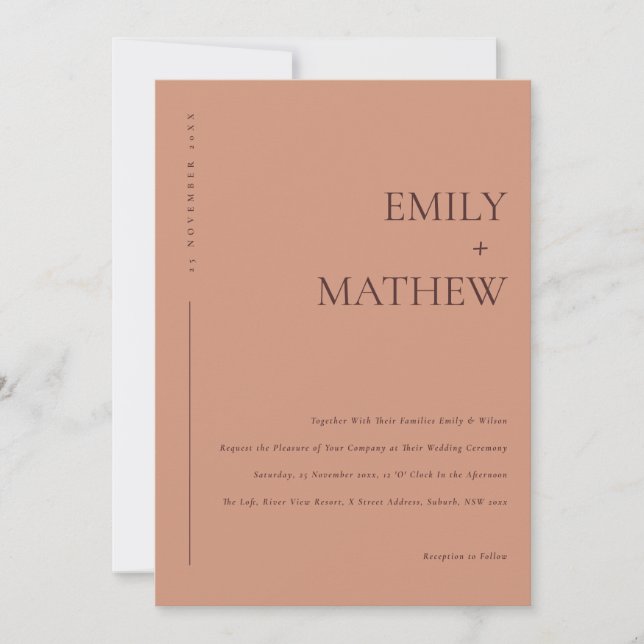 MINIMAL TERRACOTTA RUST ORANGE TYPOGRAPHY WEDDING INVITATION (Front)